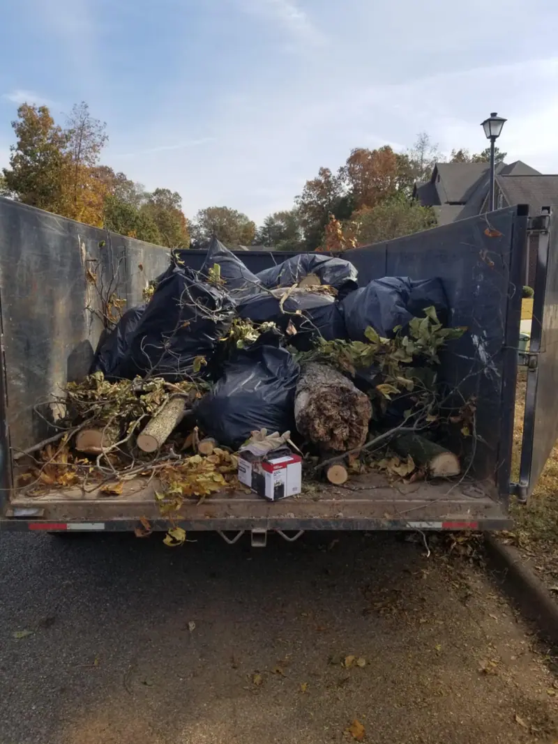 The Racoons dump trailer loaded with bagged yard debris